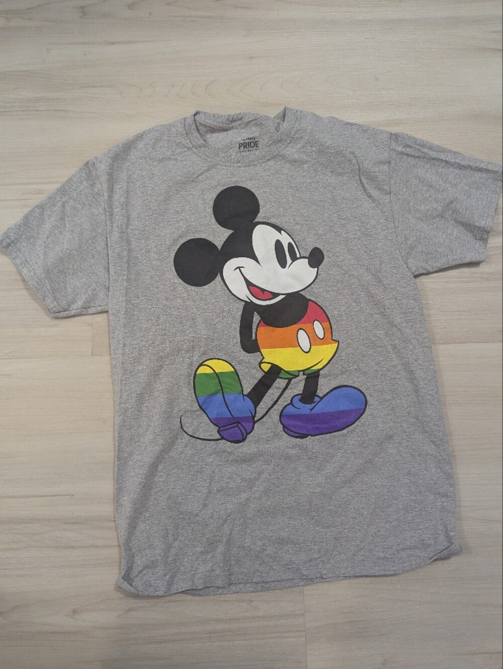 Disney Gray Short Sleeve Tee with Rainbow Mickey Graphic
